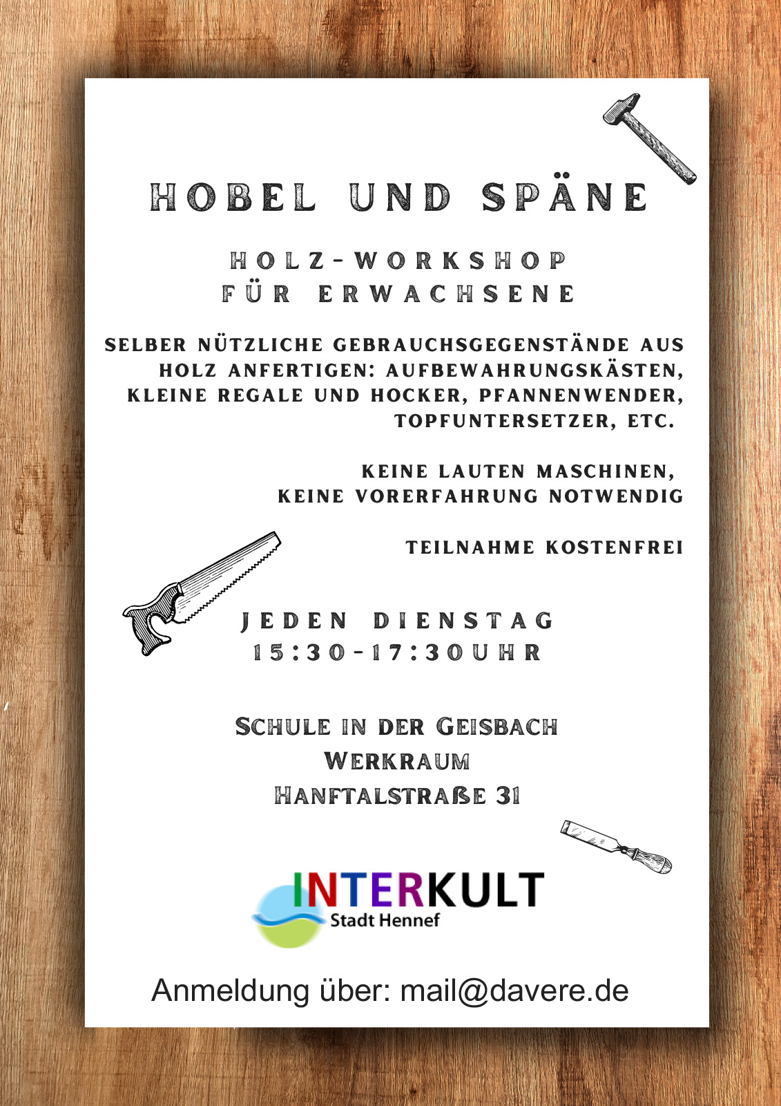 Holz-Workshop für Erwachsene